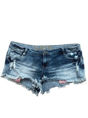 Vanilla Star Denim Jean Shorts Sexy Short Shorts Size 13 Thrashed Mid Fade Fray